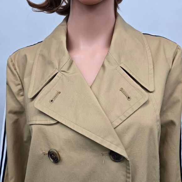 Crown & Ivy Short Trench Coat Double Breasted Striped Sleeves Water Resistant - Picture 7 of 13